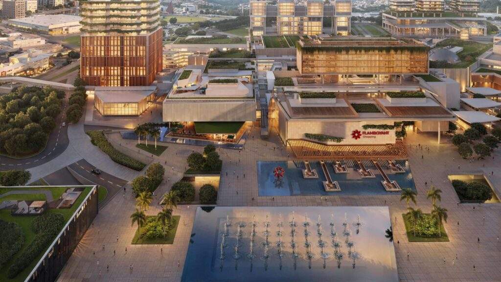 Vista aérea do projeto de expansão do Flamboyant Shopping no Jardim Goiás, Goiânia